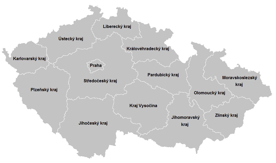Figure 1: Czech regions (https://commons.wikimedia.org/wiki/File:Samospr%C3%A1vn%C3%A9_kraje.png)